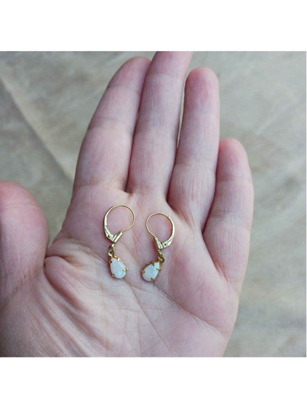Vintage Anson Germany Opal Dangle Drop Lever Back Earrings Pierced Delicate
